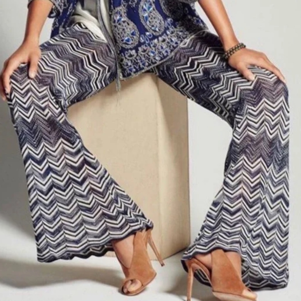 Calypso St. Barth Blue Zig Zag Knit Wide Leg Pants